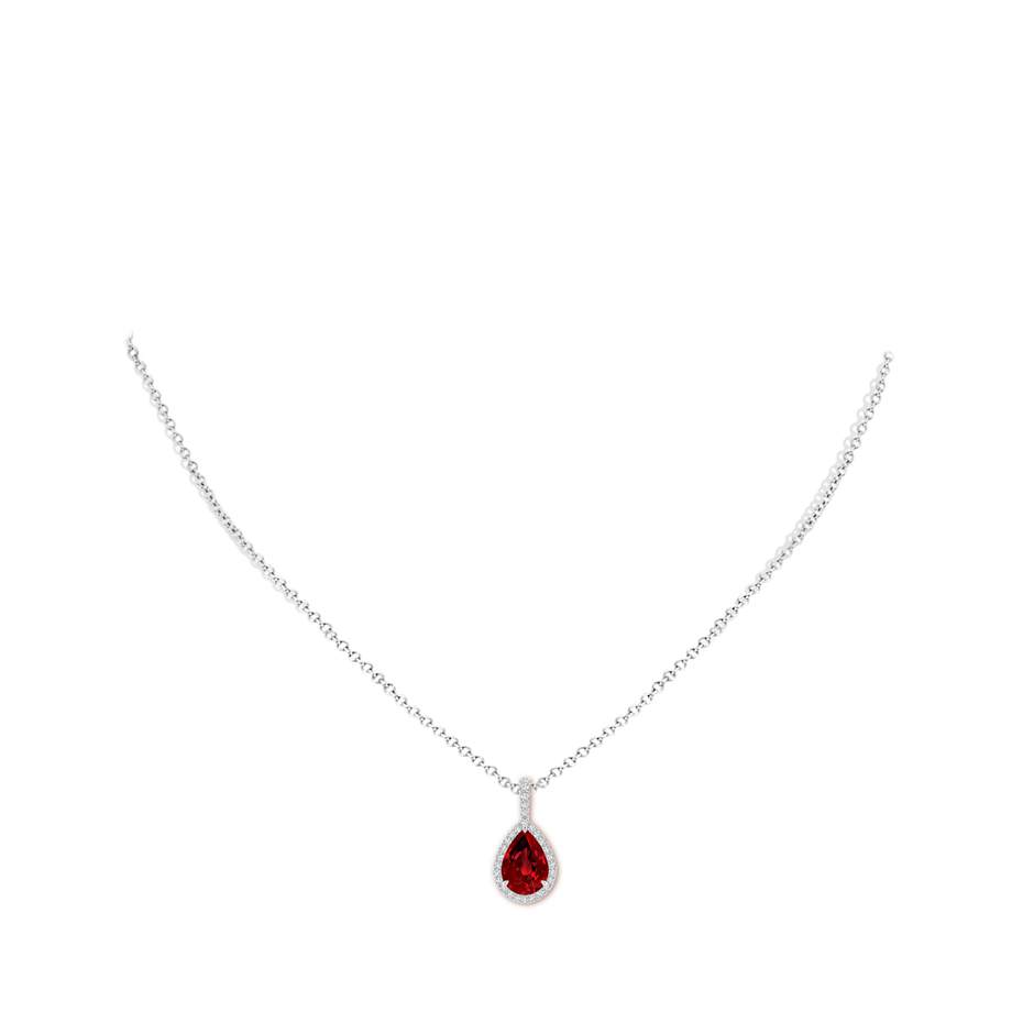 Lab-Grown Ruby Teardrop Pendant with Lab Diamond Halo