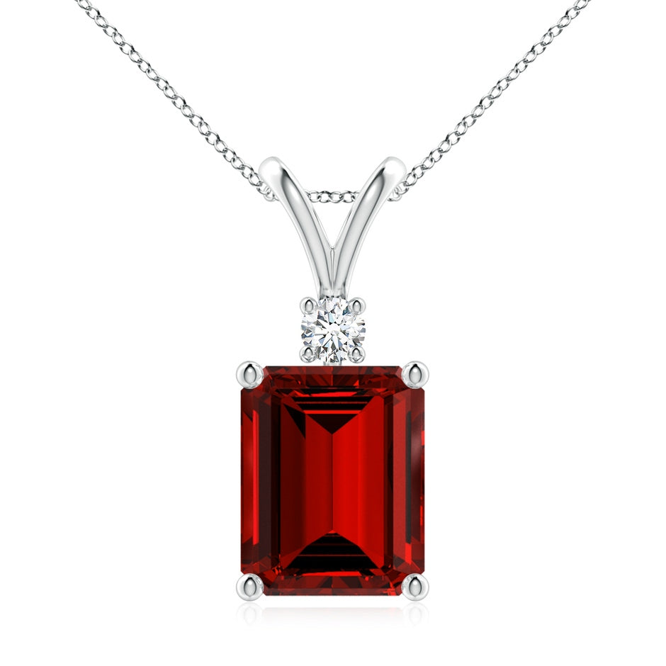 Emerald-Cut Lab-Grown Ruby Solitaire Pendant with Diamond