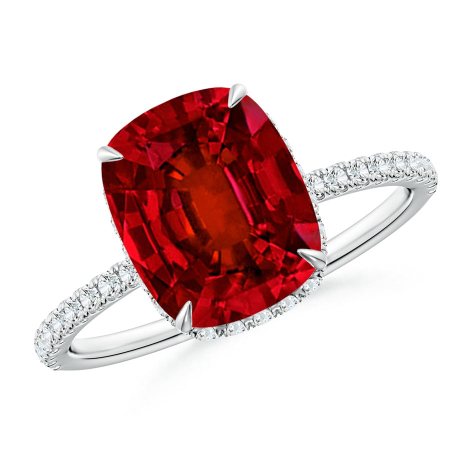 Lab-Grown Thin Shank Cushion Ruby Ring with Lab Diamond Accents