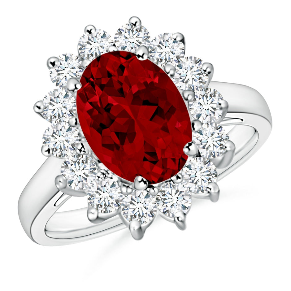 Lab-Grown Princess Diana Inspired Ruby Ring with Lab Diamond Halo