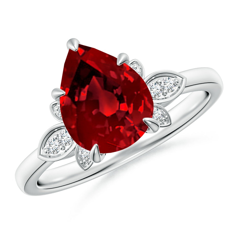 Lab-Grown Nature-Inspired Pear-Shaped Ruby Engagement Ring