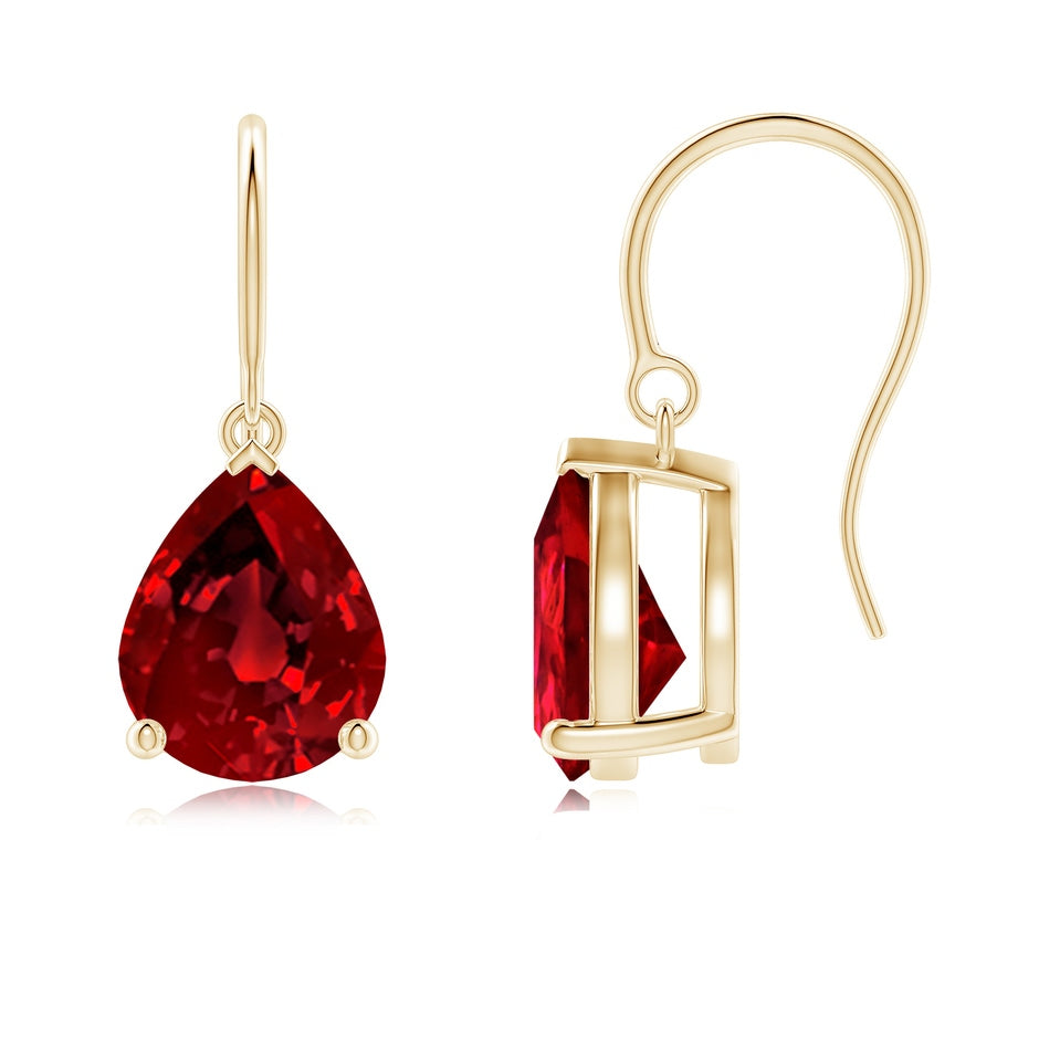 Lab-Grown Pear-Shaped Ruby Solitaire Drop Earrings