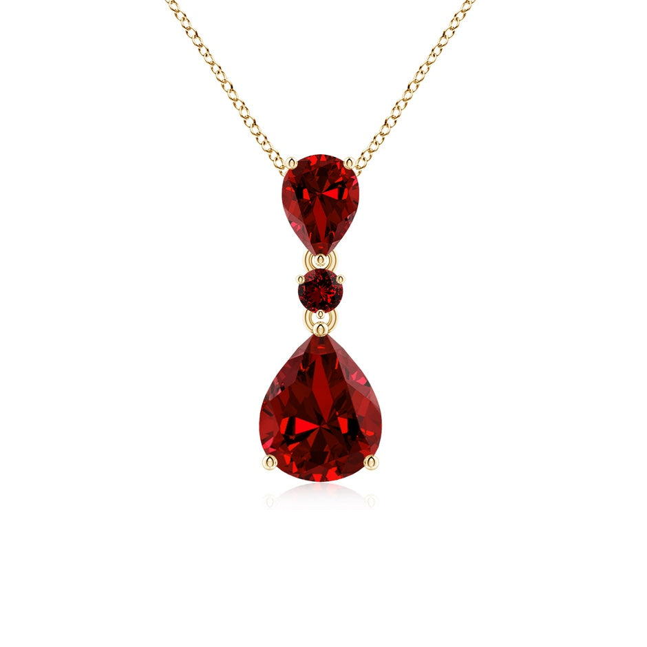Lab-Grown Pear and Round Ruby Three Stone Pendant