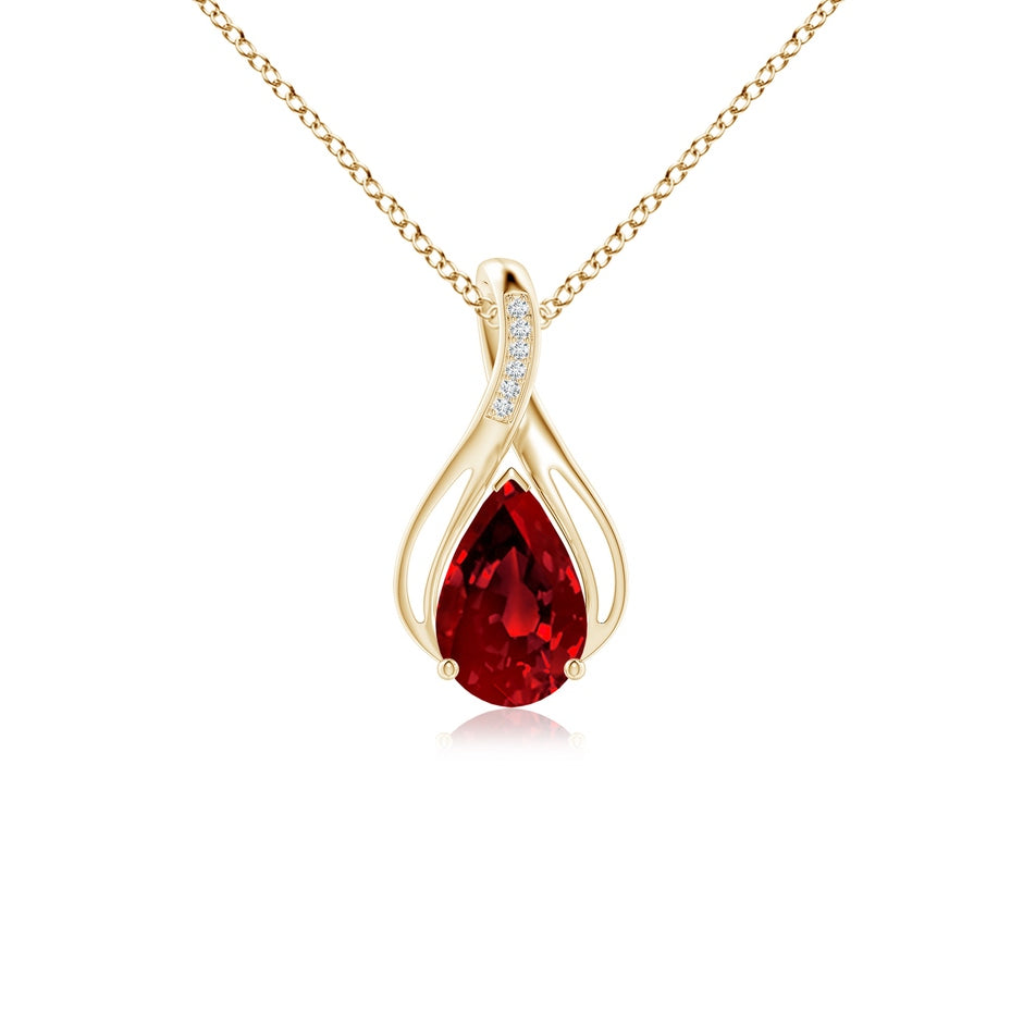 Pear Lab-Grown Ruby Infinity Twist Pendant with Diamonds