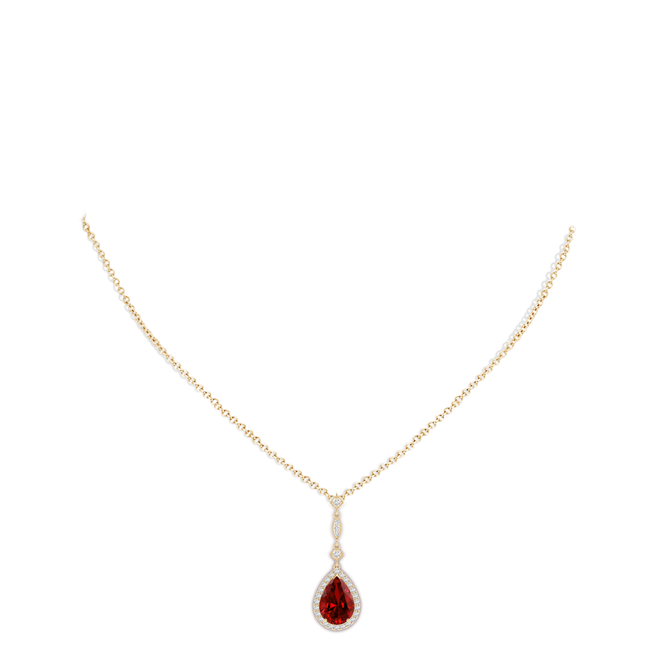 Prong-Set Lab-Grown Ruby Teardrop Halo Pendant with Diamond Accents