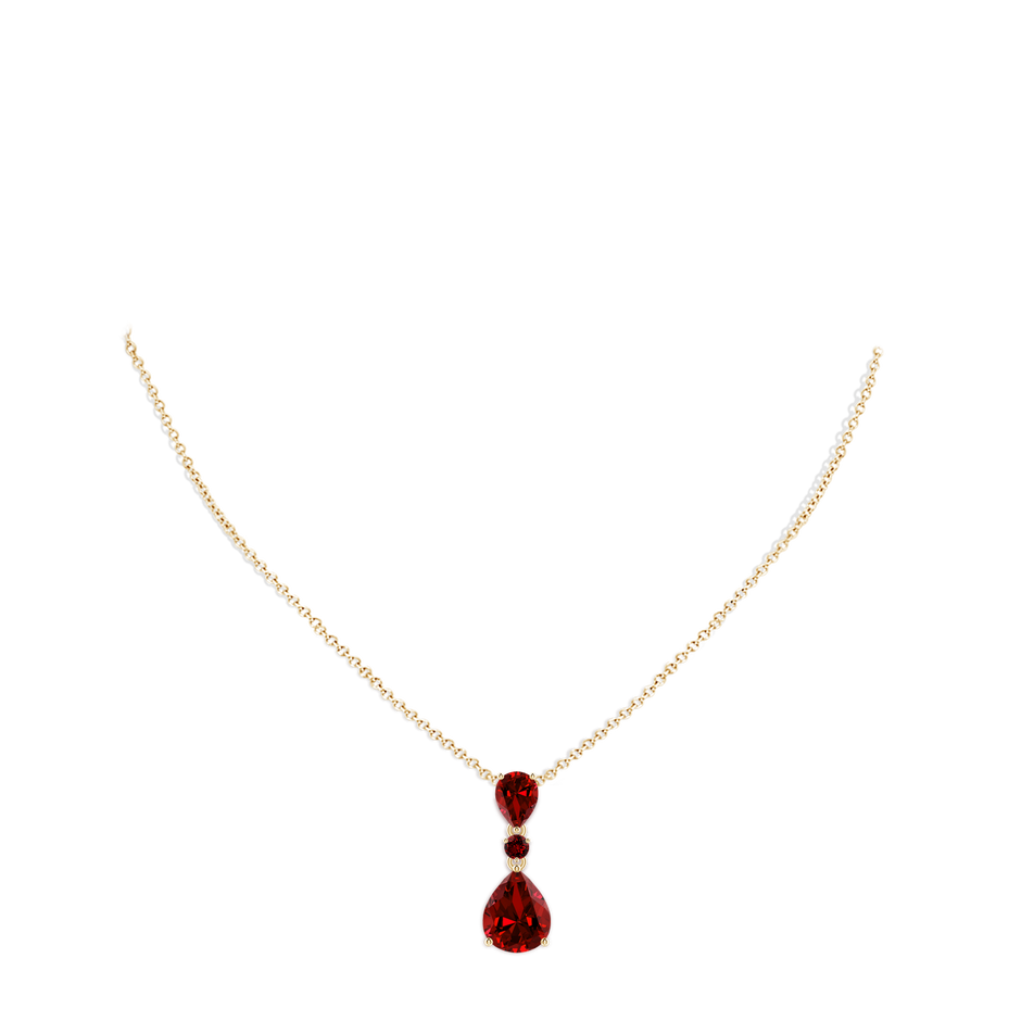 Lab-Grown Pear and Round Ruby Three Stone Pendant