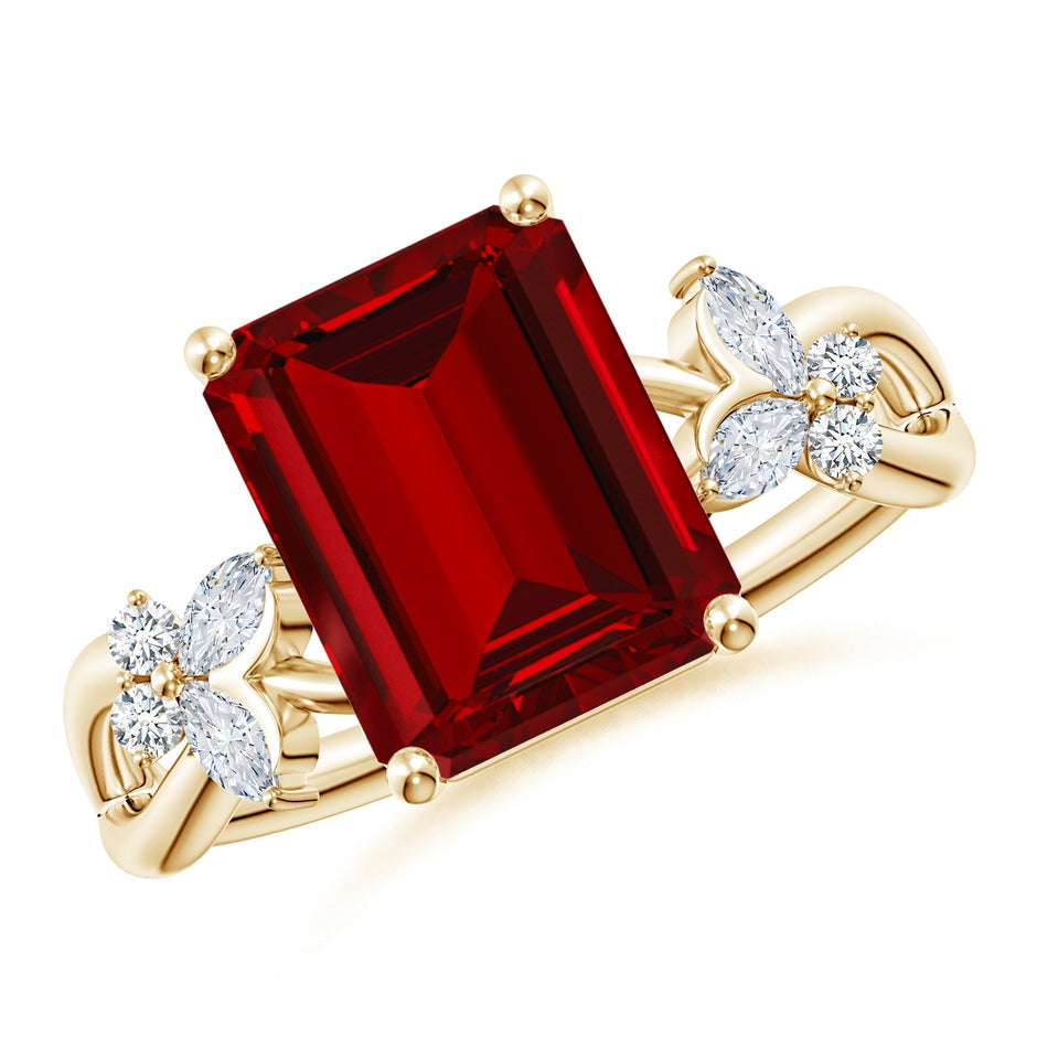 Lab-Grown Emerald-Cut Ruby Butterfly Engagement Ring