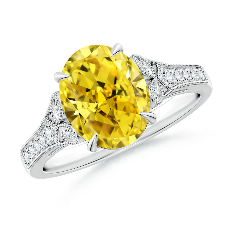 Aeon Vintage Inspired Oval Lab-Grown Fancy Intense Yellow Diamond Solitaire Engagement Ring with Milgrain
