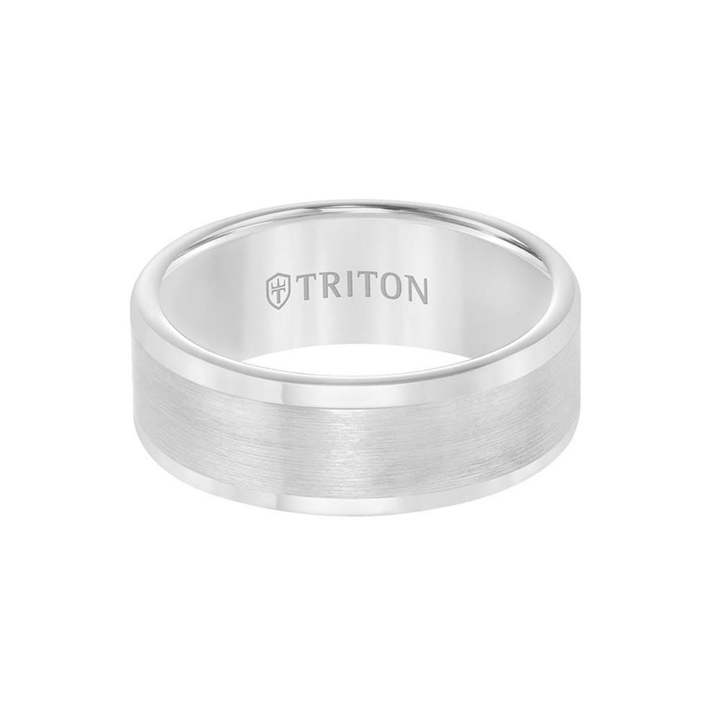 ABRAMS Flat White Tungsten Wedding Band with Brushed Center by Triton Rings - 8mm