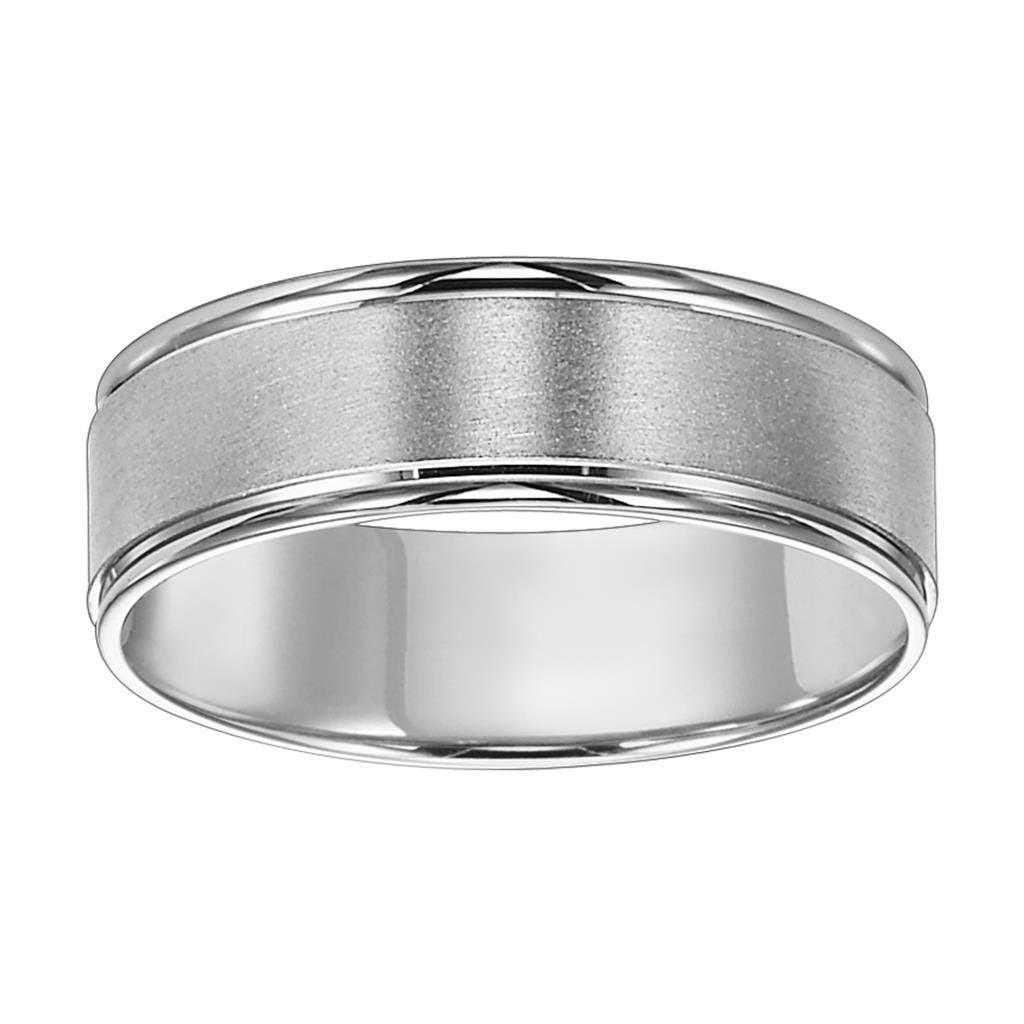 14k White Gold Brushed Finish Comfort Fit Wedding Band with Polished Round Edges - 6mm