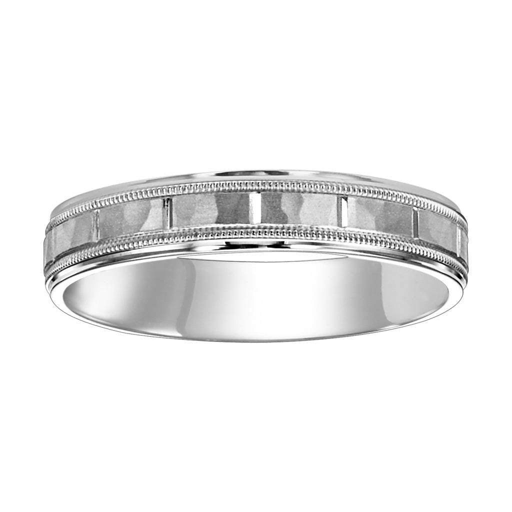 14k White Gold Satin Hammer Finished Women’s Wedding Ring With Milgrain - 4.5mm - 8.5mm