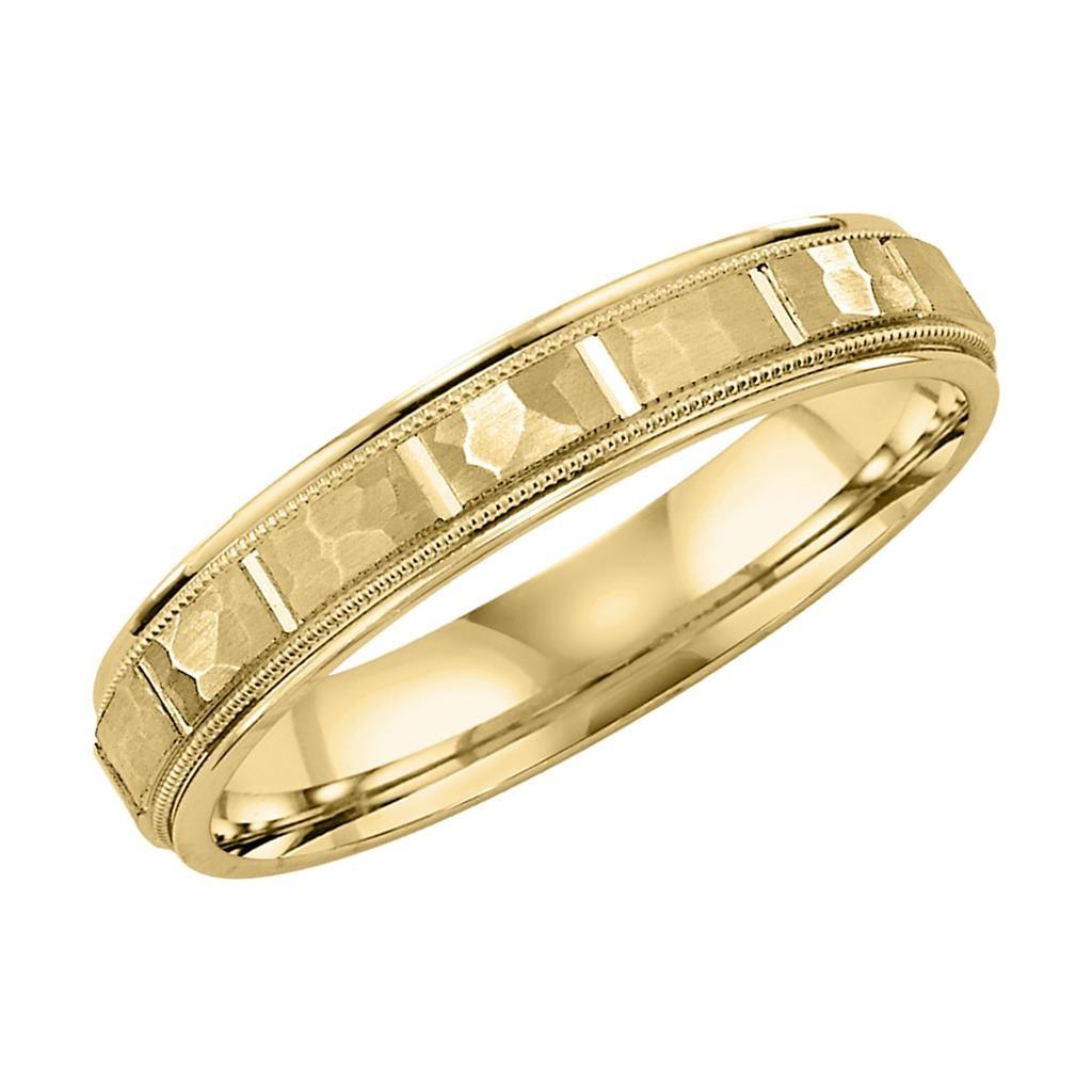 14k Yellow Gold Satin Hammer Finished Women’s Wedding Ring with Milgrain - 4.5mm - 6.5mm - 8.5mm