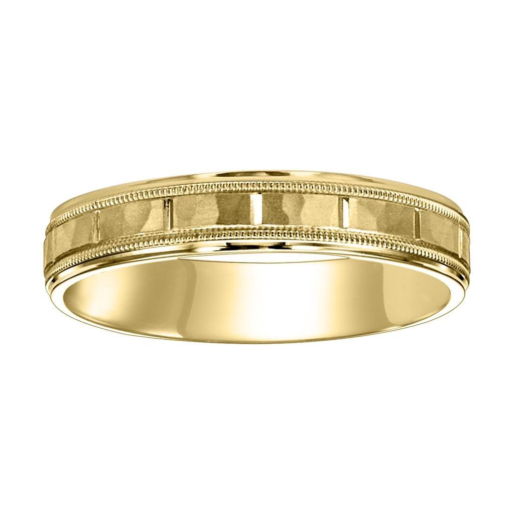 14k Yellow Gold Satin Hammer Finished Women’s Wedding Ring with Milgrain - 4.5mm - 6.5mm - 8.5mm