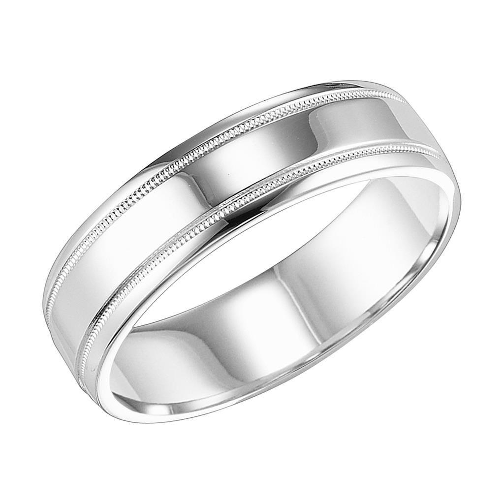 14k White Gold Women’s Polished Wedding Band with Milgrain Accents - 4mm - 8mm