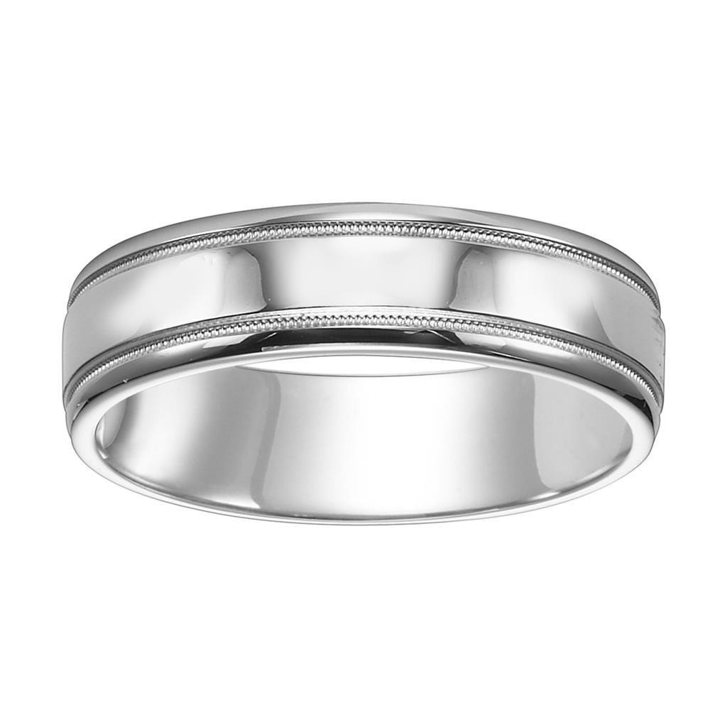 14k White Gold Women’s Polished Wedding Band with Milgrain Accents - 4mm - 8mm