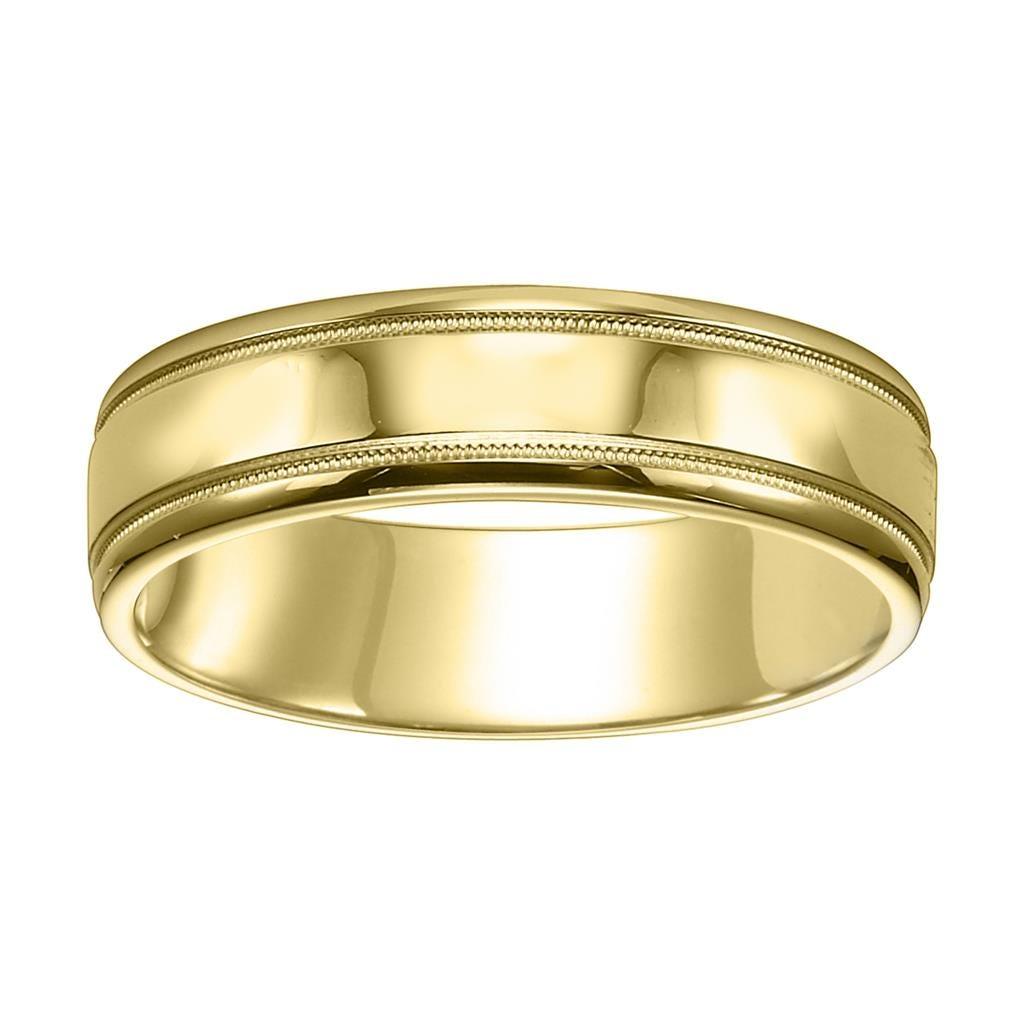 14k Yellow Gold Women’s Polished Wedding Band with Milgrain Accents - 4mm - 8mm