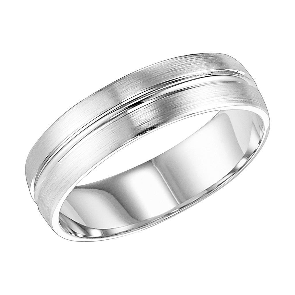 14k White Gold Satin Finished Bevel Edged Women’s Wedding Ring with Polished Center Groove - 4mm - 7mm