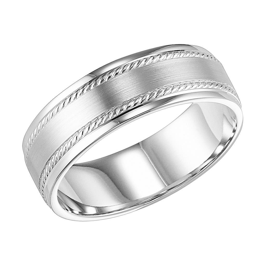 14k White Gold Women's Satin Finished Ring with Braid Design and Polished Edges - 4mm - 6mm