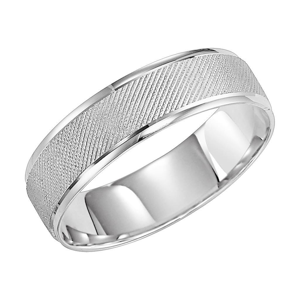 14k White Gold Sand Finished Ring with Polished Round Edges - 6mm