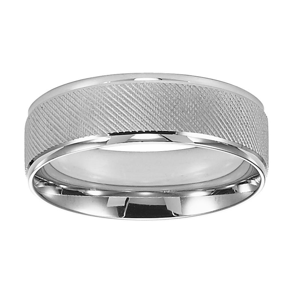 14k White Gold Sand Finished Ring with Polished Round Edges - 6mm