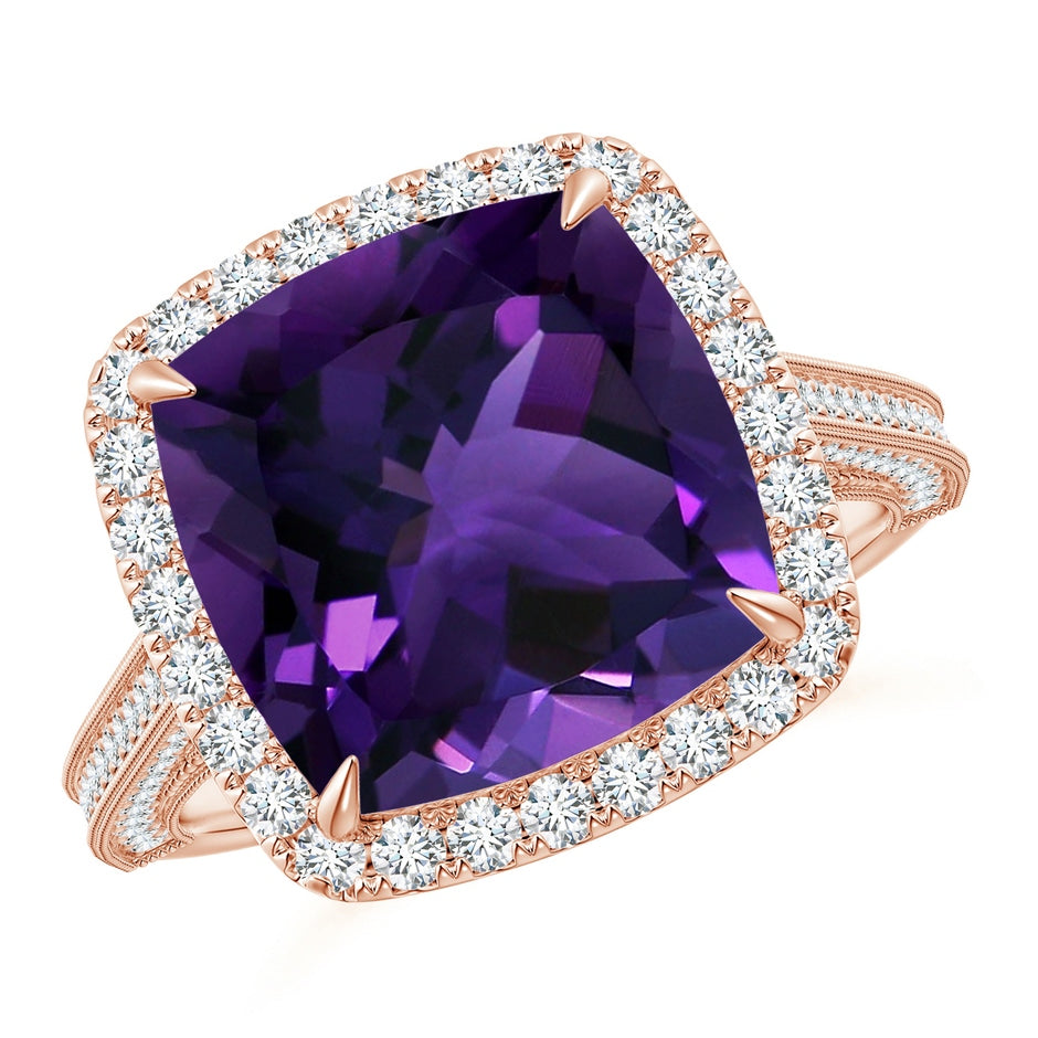 GIA Certified Amethyst Halo Ring with Milgrain