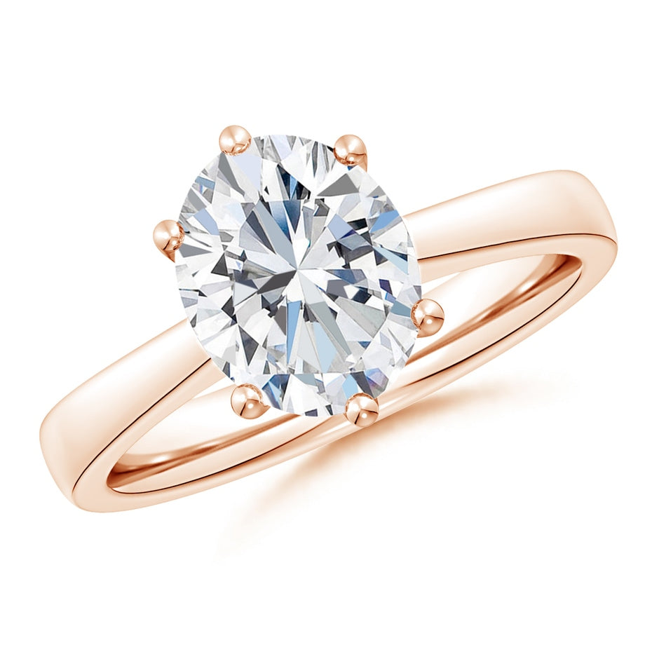 Six Prong-Set Oval Lab-Grown Diamond Reverse Tapered Shank Cathedral Engagement Ring