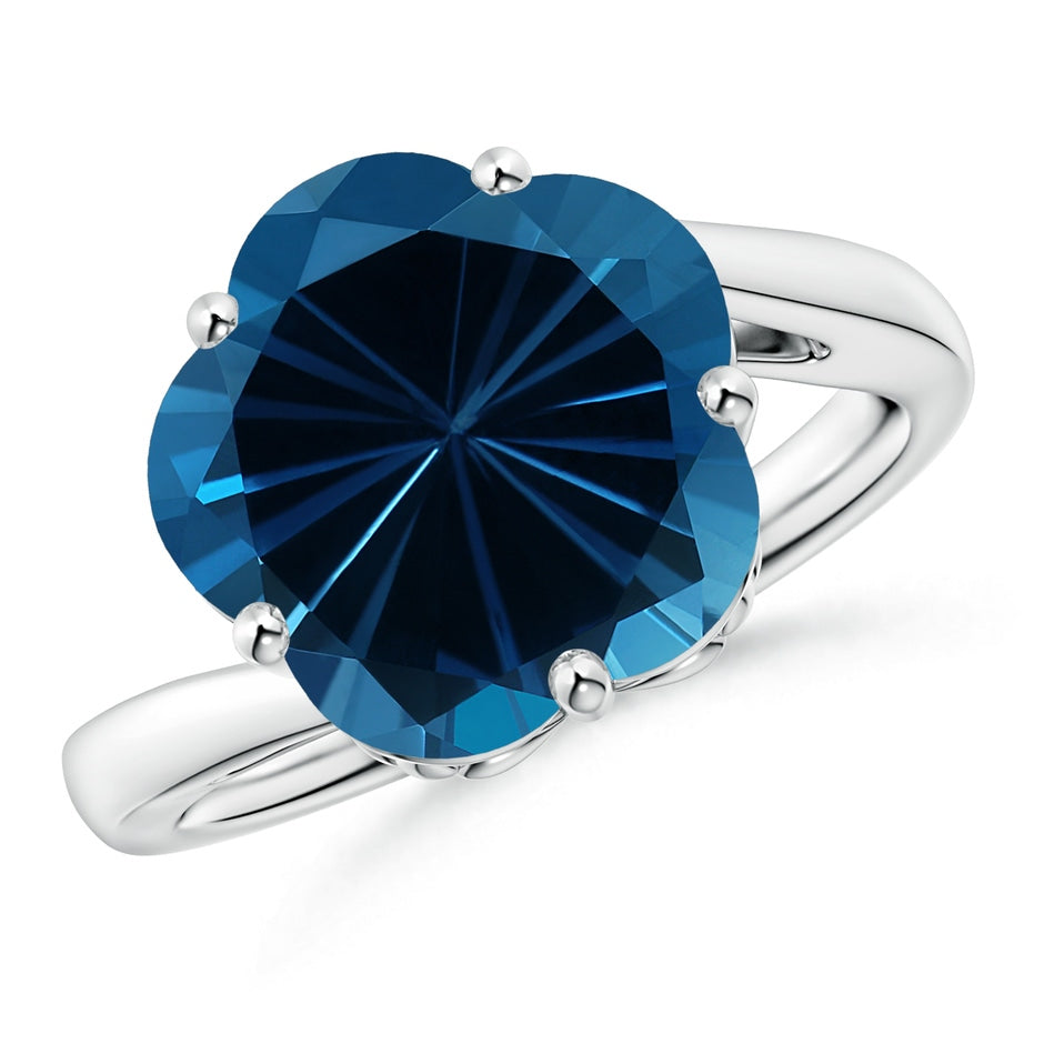 Classic GIA Certified Five-Petal London Blue Topaz Flower Ring