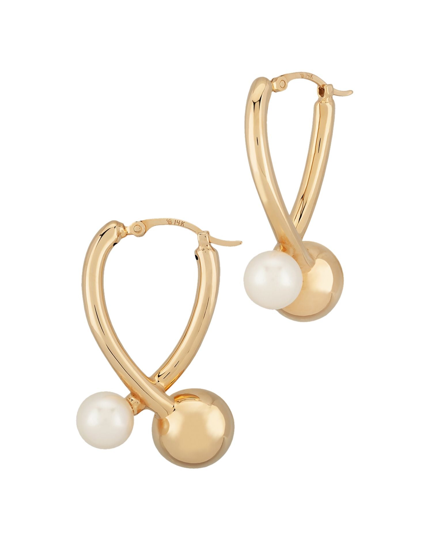 Cultured Freshwater Pearl Wishbone Hoop Earrings in 14K Yellow Gold - Exclusive