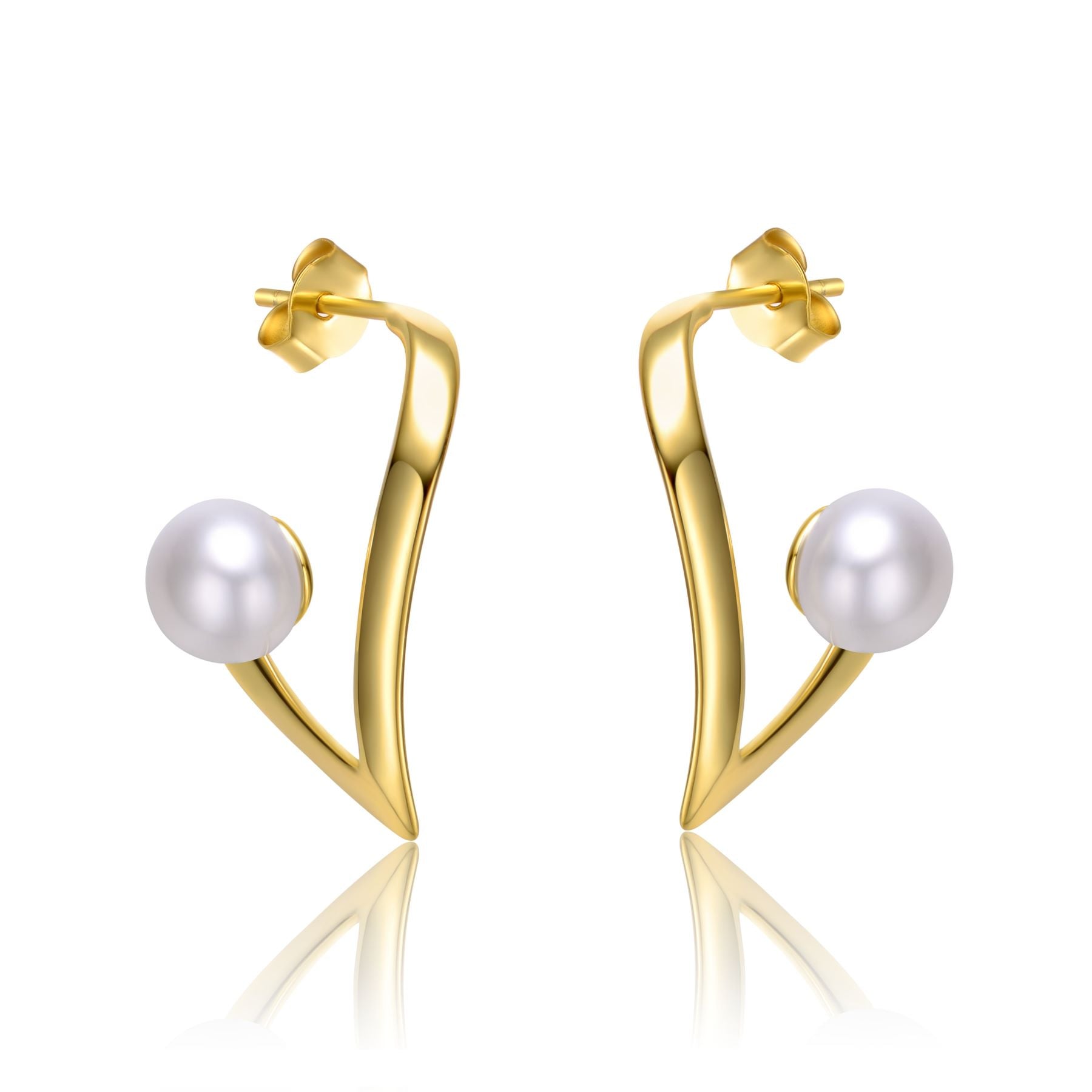 Sterling Silver 14k Yellow Gold Plated with White Pearl XOXO Hugs & Kisses Dangle Drop Earrings