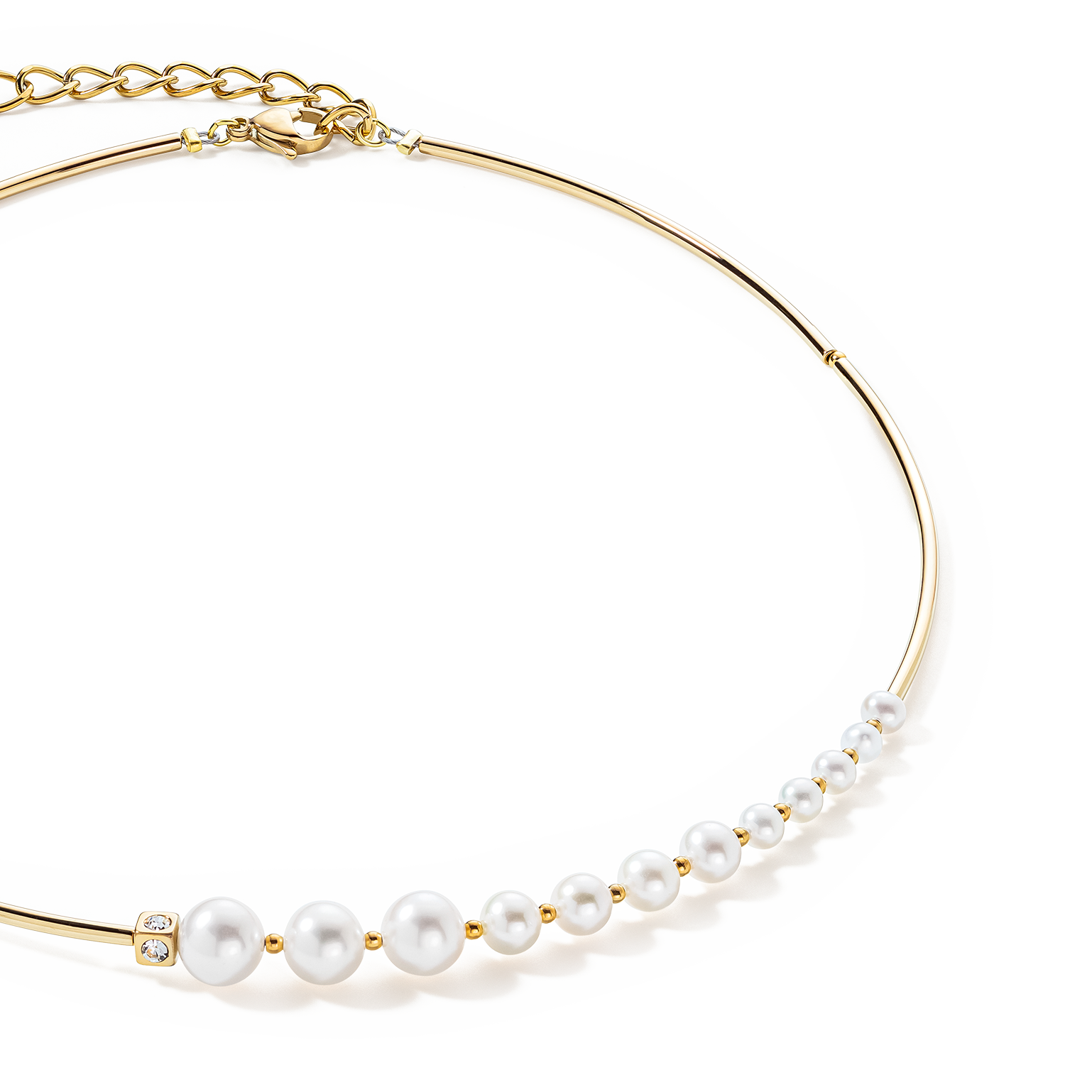 Necklace Asymmetry Freshwater Pearls & stainless steel white-gold