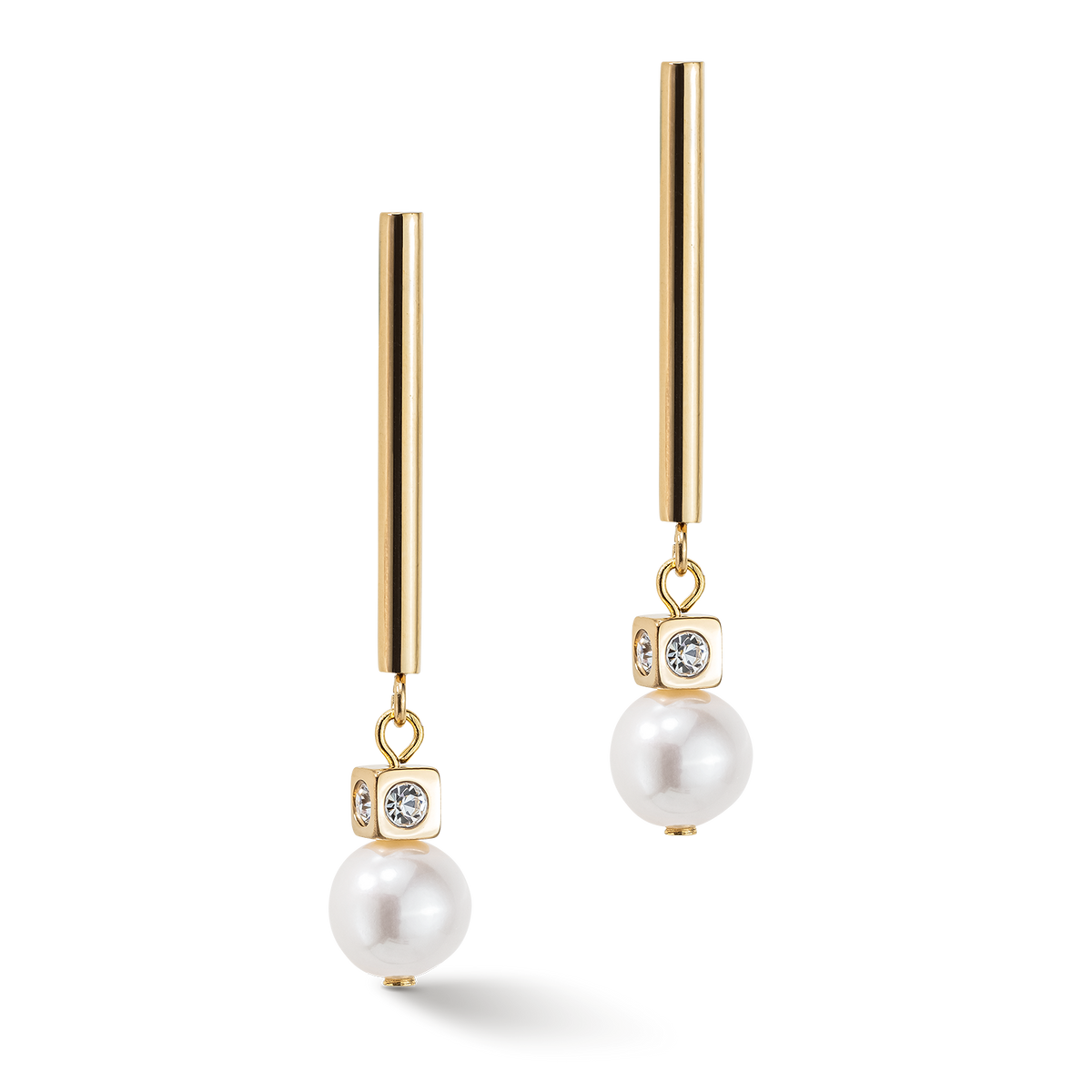 Earrings Asymmetry Freshwater Pearls & stainless steel white-gold