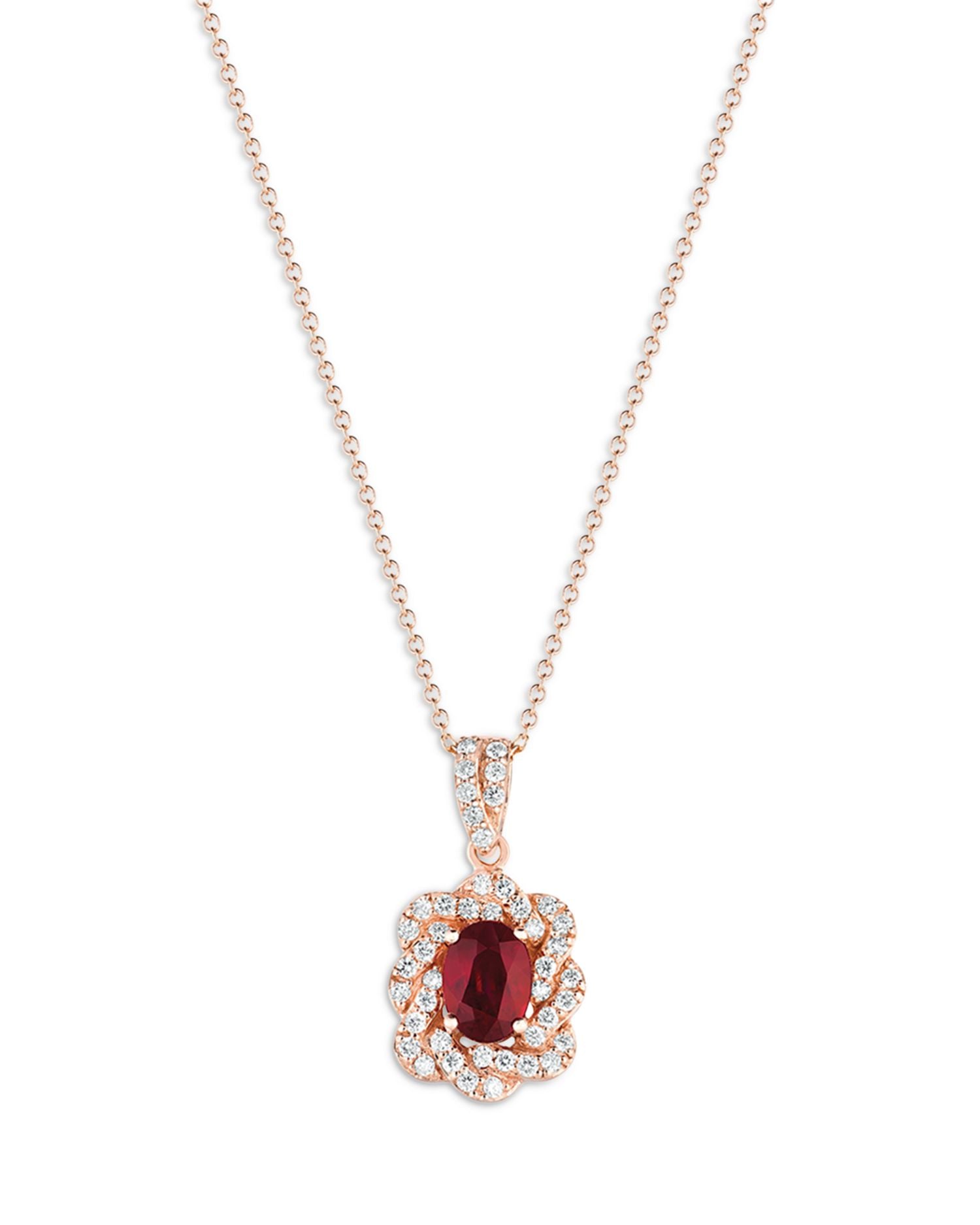 Ruby and Diamond Pendant Necklace in 14K Rose Gold, 21.6' - Exclusive