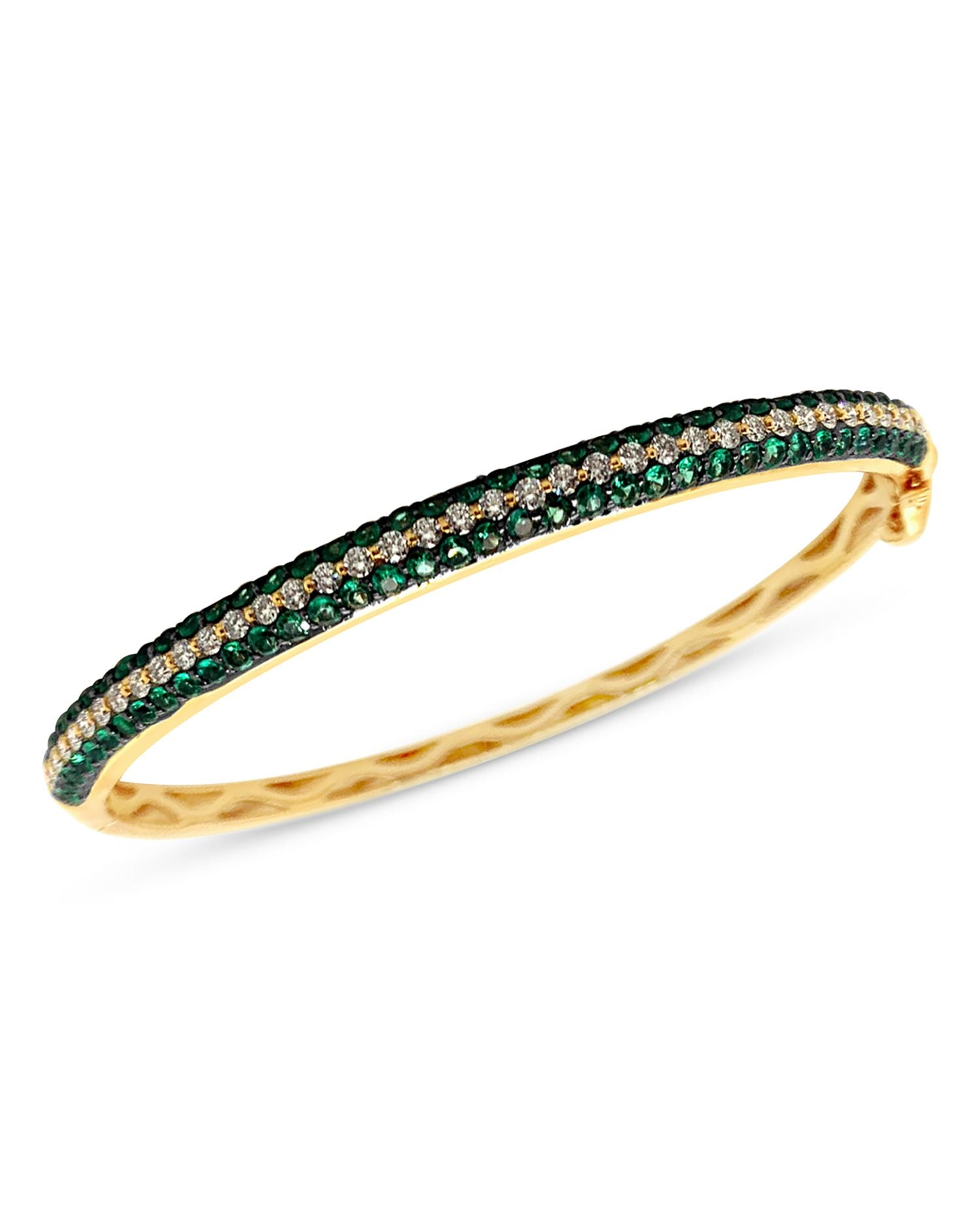 Emerald and Diamond Bangle Bracelet in 14K Yellow Gold - Exclusive