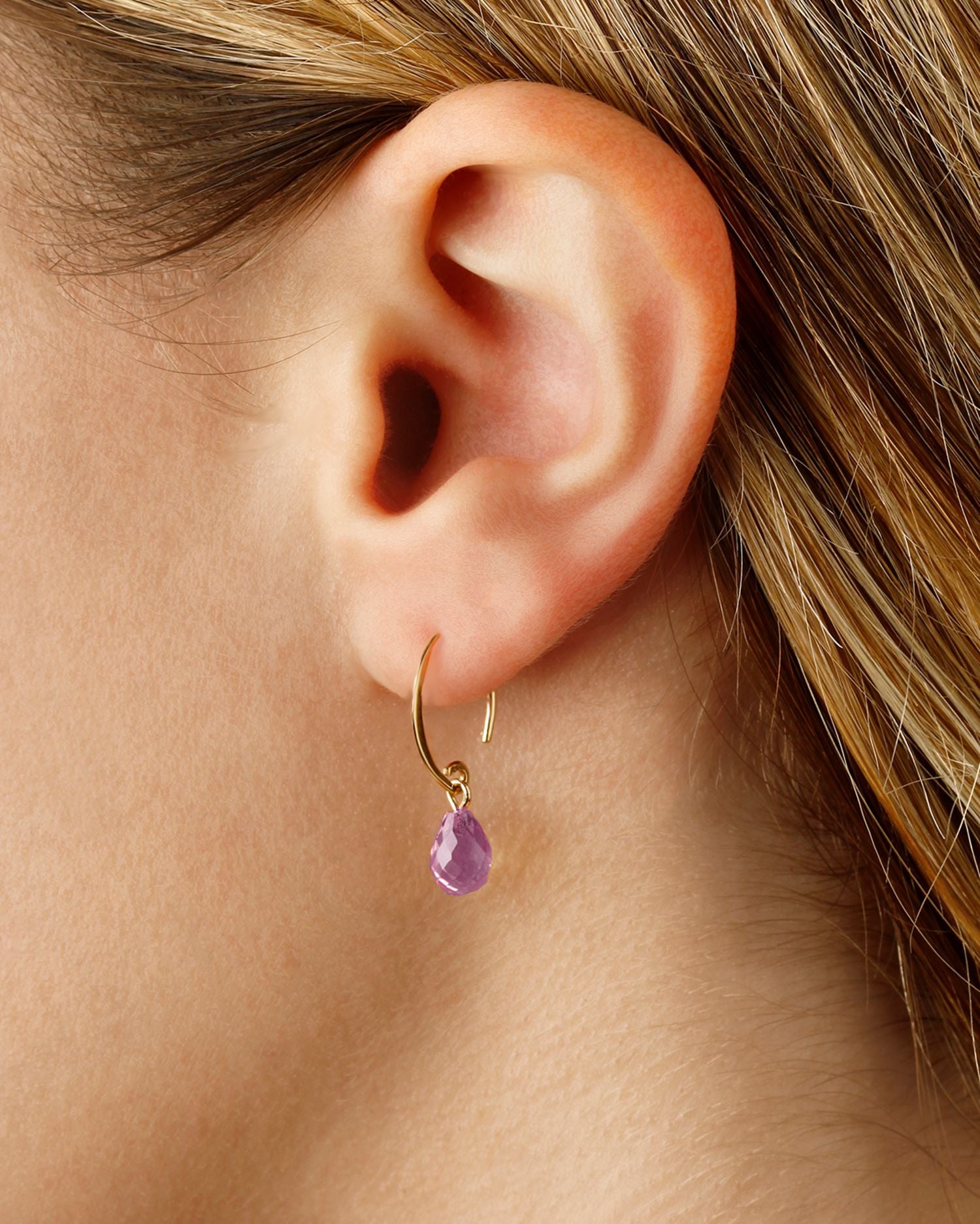 Amethyst Briolette Mini Sweep Drop Earrings in 14K Yellow Gold - Exclusive