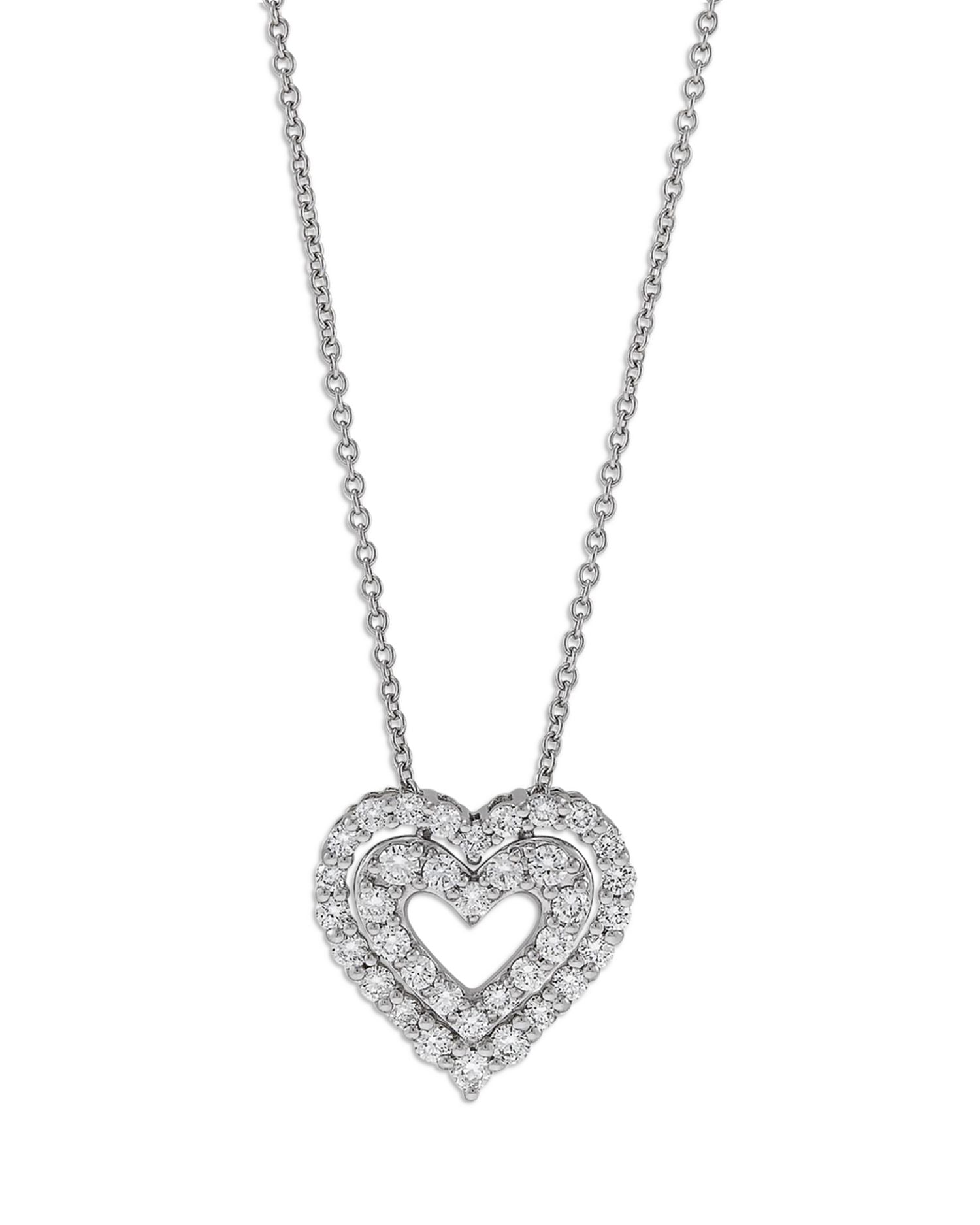 Diamond Cluster Heart Pendant Necklace in 14K White Gold, 0.50 ct. t.w. - Exclusive