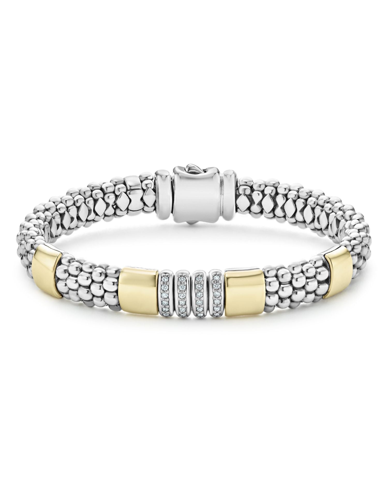 Sterling Silver & 18K Yellow Gold Caviar Diamond Link Bracelet