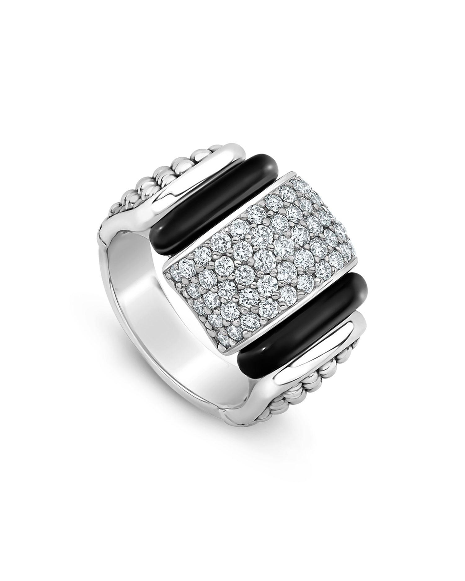 Sterling Silver Black Caviar Diamond & Ceramic Statement Ring