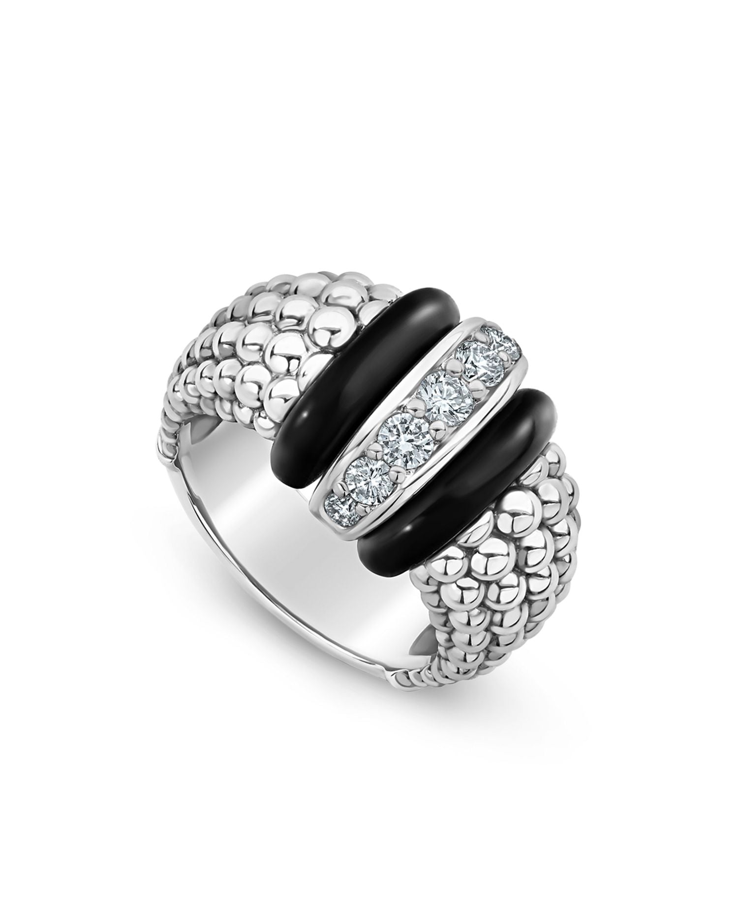 Sterling Silver Black Caviar Diamond & Ceramic Statement Ring