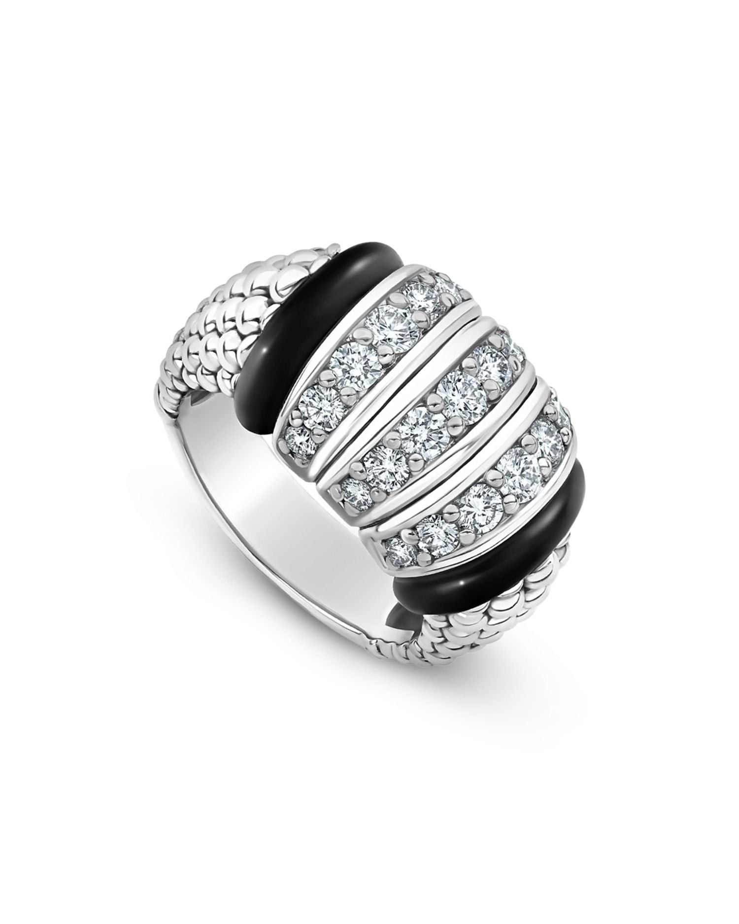 Sterling Silver Black Caviar Diamond & Black Ceramic Statement Ring