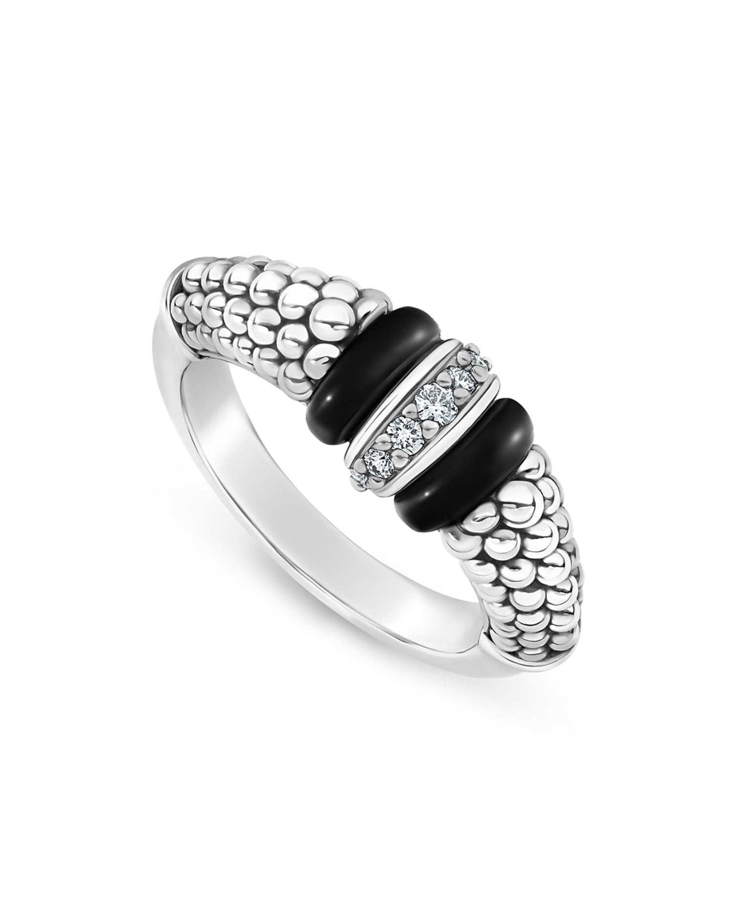 Sterling Silver Black Caviar Diamond & Black Ceramic Statement Ring