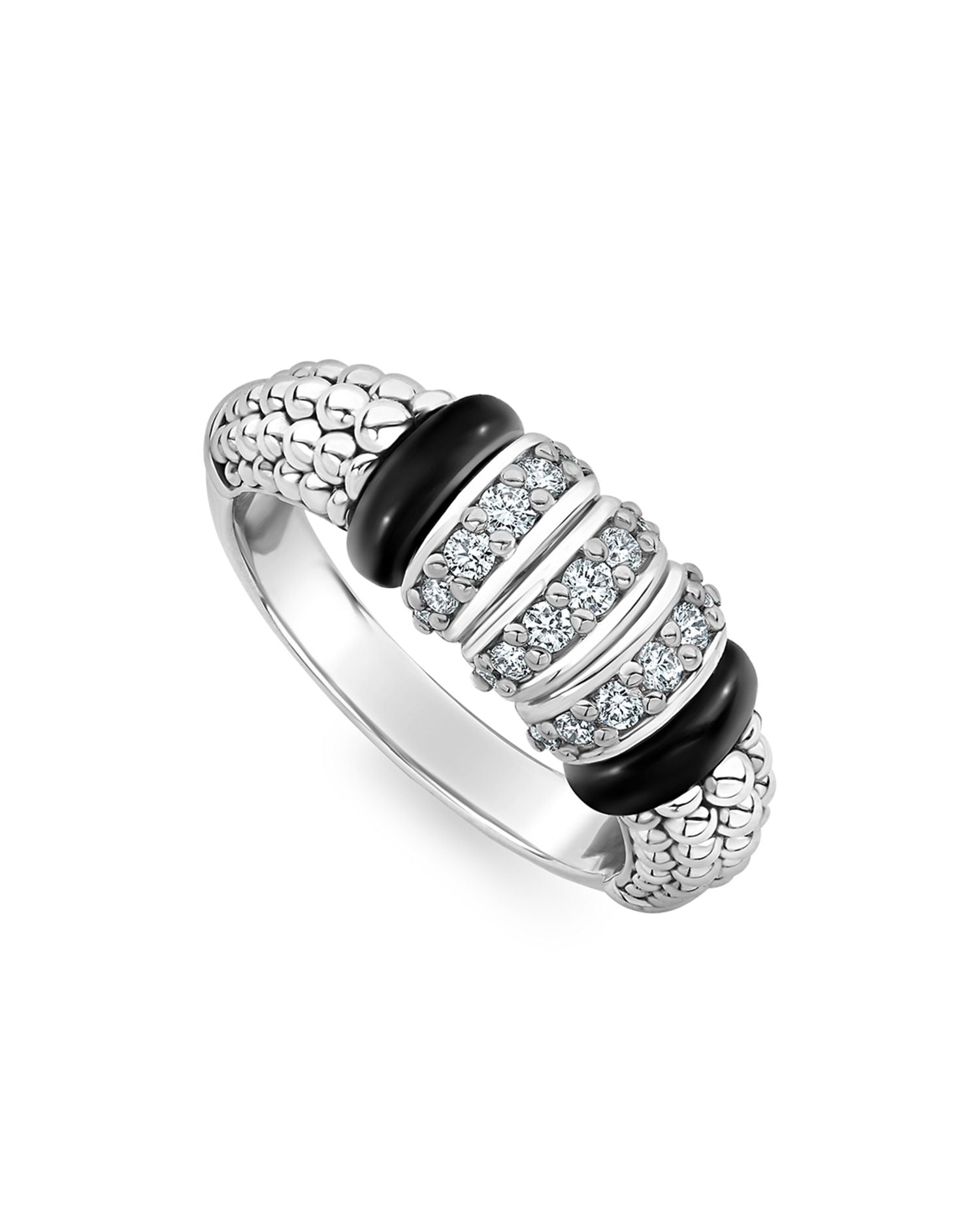 LAGOS Sterling Silver Black Caviar Diamond & Black Ceramic Statement Ring