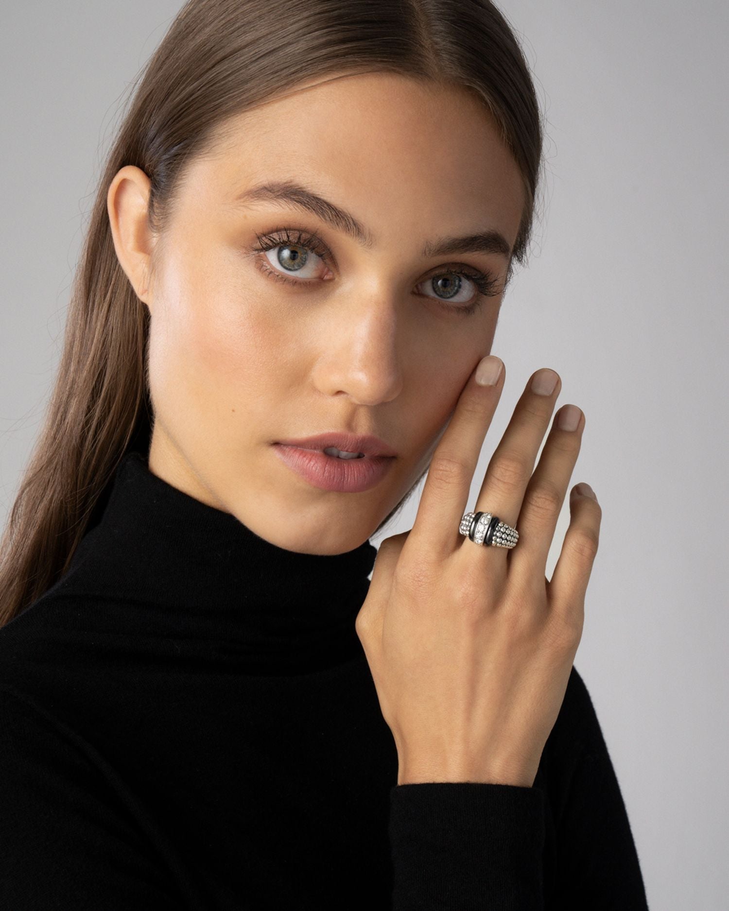 Sterling Silver Black Caviar Diamond & Ceramic Statement Ring