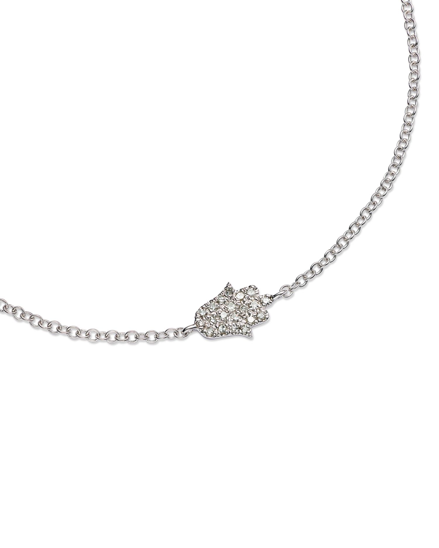 14K White Gold Diamond Pave Hamsa Bracelet