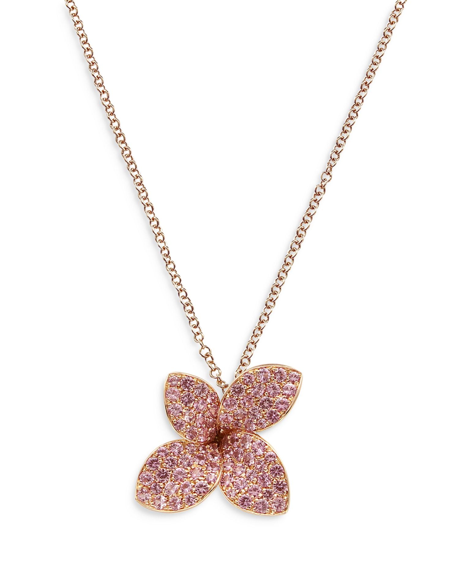 18K Rose Gold Petit Garden Pink Sapphire Flower Pendant Necklace, 17'