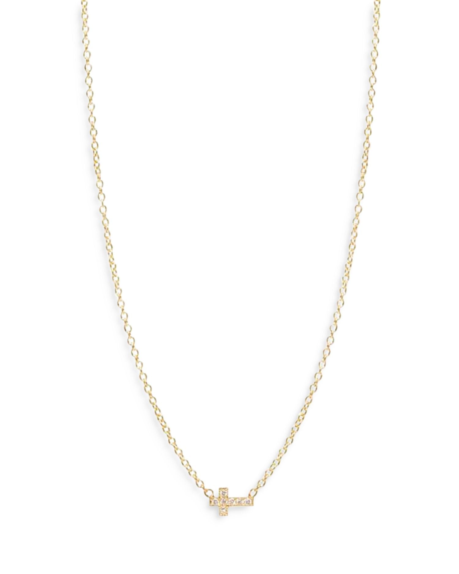 14K Yellow Gold Itty Bitty Diamond East West Cross Pendant Necklace, 16'