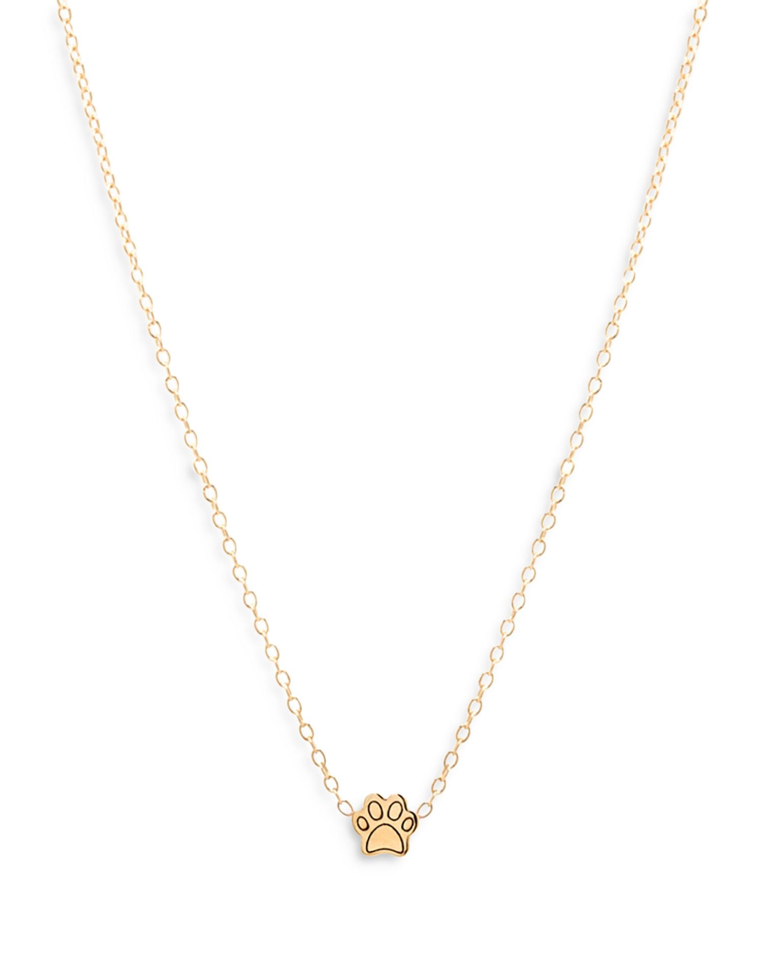 14K Yellow Gold Itty Bitty Paw Pendant Necklace, 16'