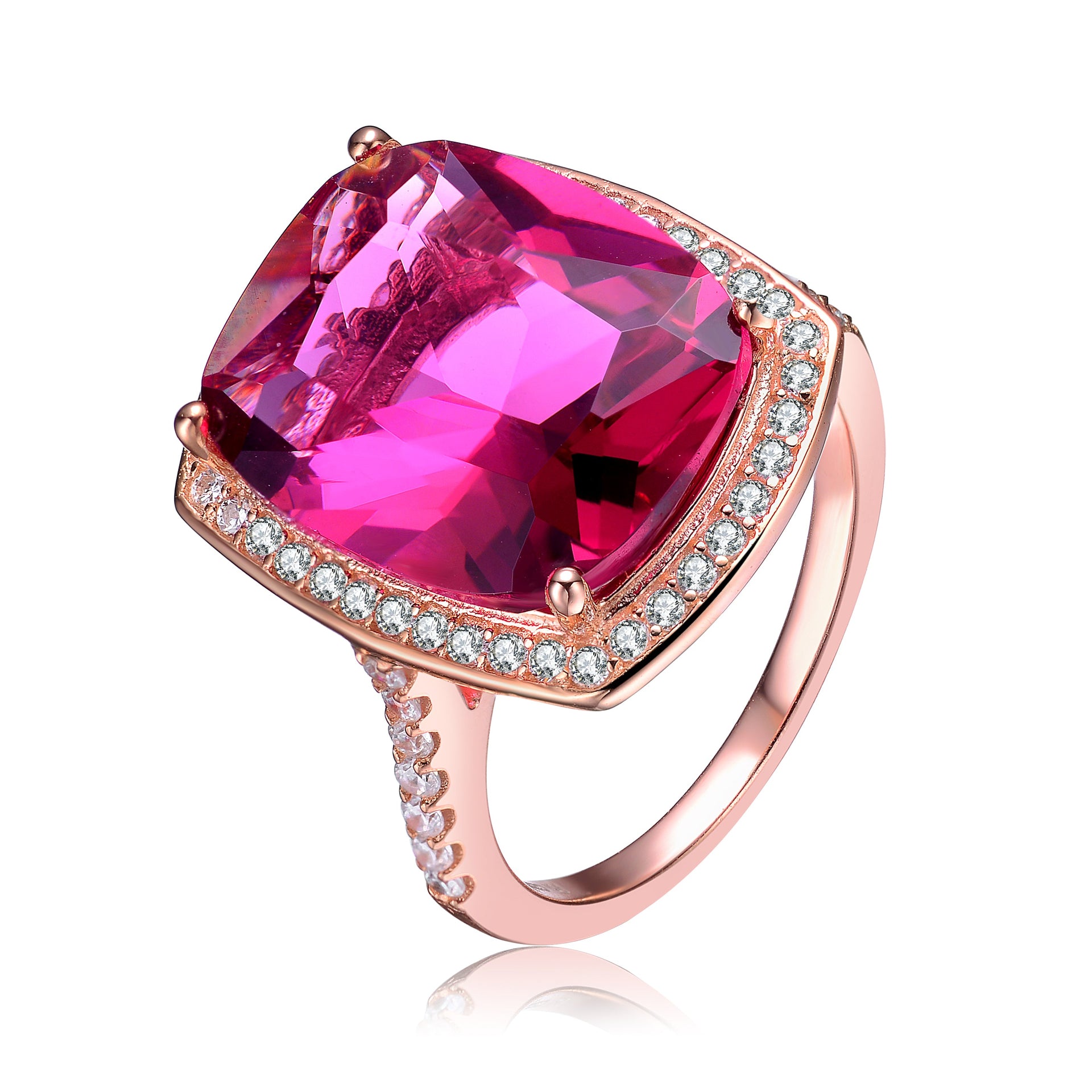 Ga Sterling Silver 18k Rose Plated Ruby Cubic Zirconia Ring