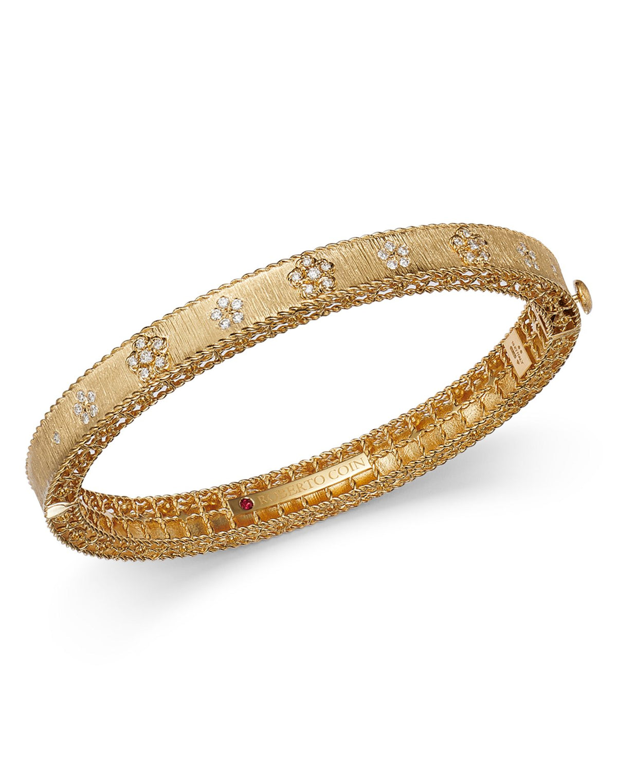 18K Yellow Gold Diamond Daisy Bangle Bracelet - Exclusive