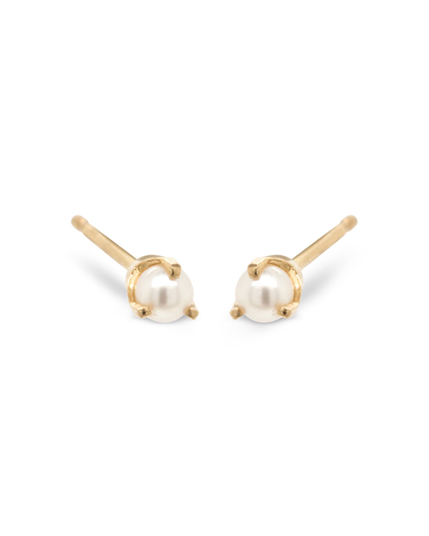 14K Yellow Gold White Pearls Cultured Freshwater Pearl Stud Earrings