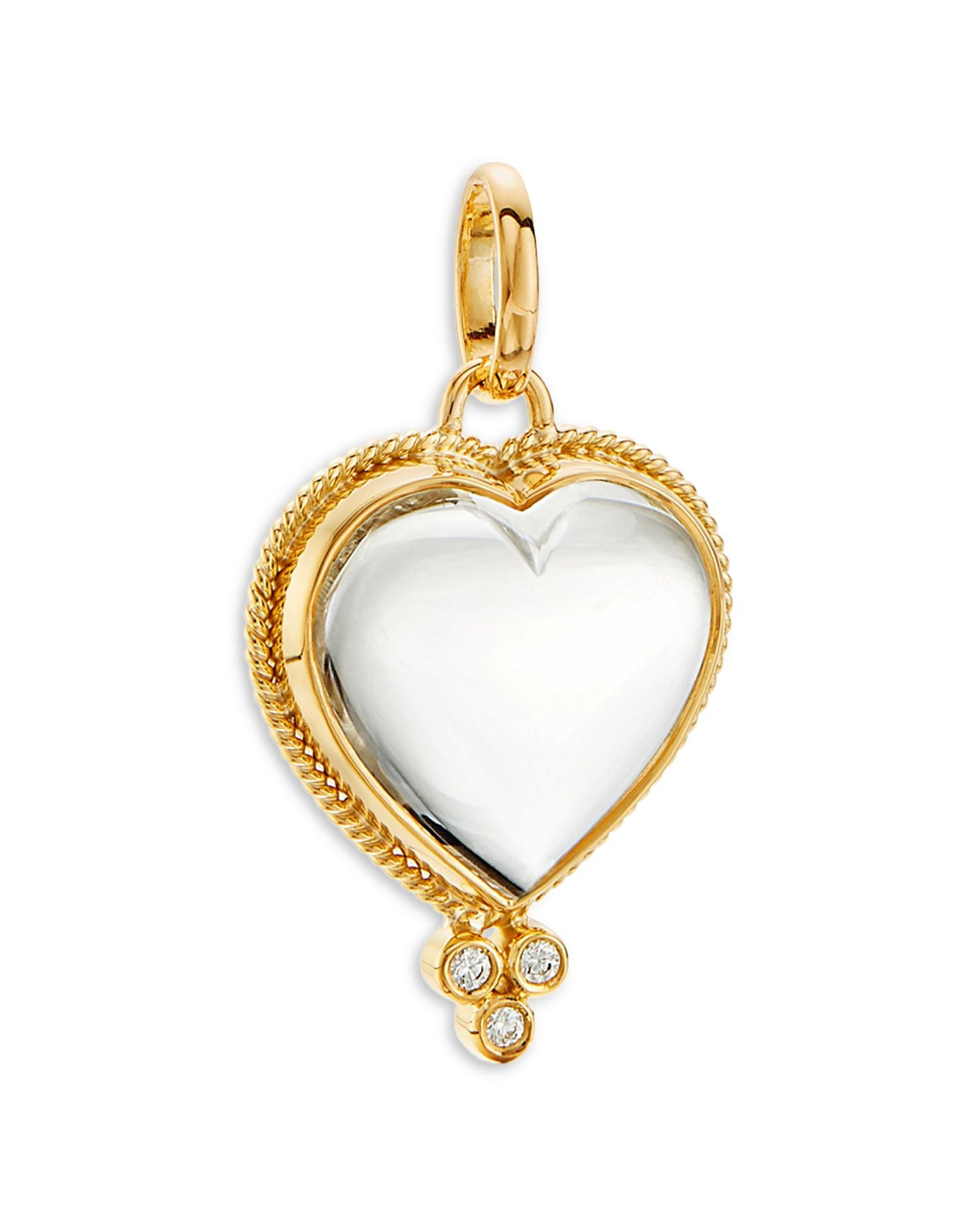 18K Yellow Gold Classic Rock Crystal & Diamond Medium Heart Pendant